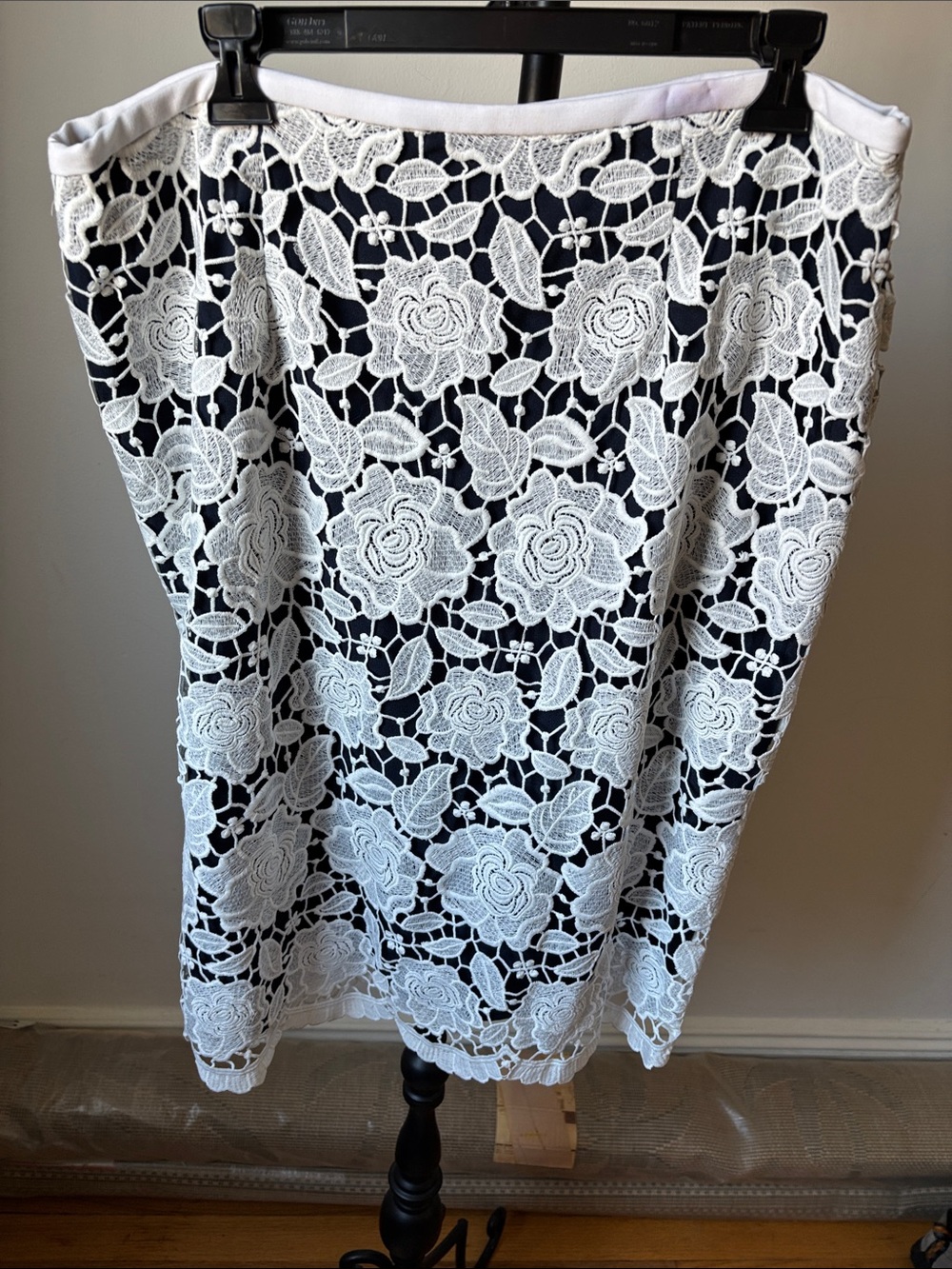 Karl Lagerfeld Paris skirt navy skirt with White Floral Lace Overlay